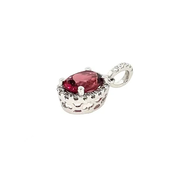14KW Gold 7 x 5 mm Oval Pink Tourmaline & Diamond Halo Pendant Image 2 Franzetti Jewelers Austin, TX