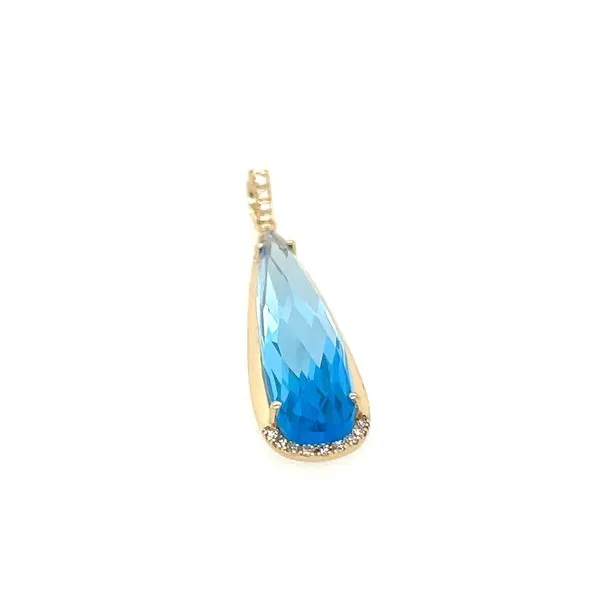 14KY Gold Elongated Pear Blue Topaz & Diamond Pendant Image 3 Franzetti Jewelers Austin, TX