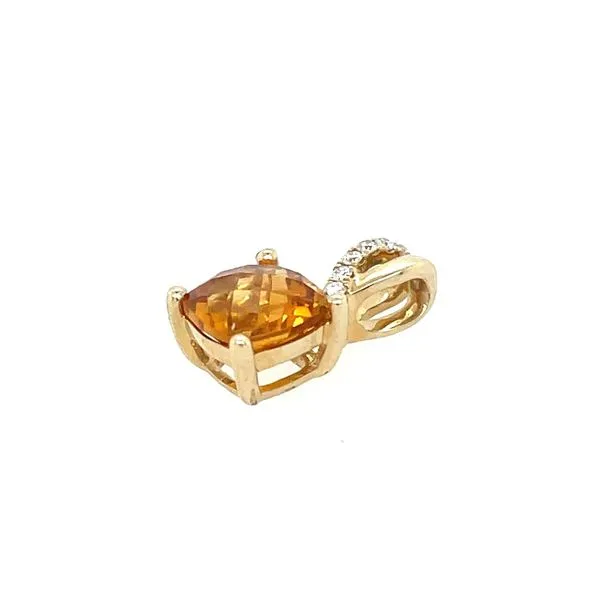 14KY Gold Cushion Orange Citrine Pendant with Diamonds Image 2 Franzetti Jewelers Austin, TX
