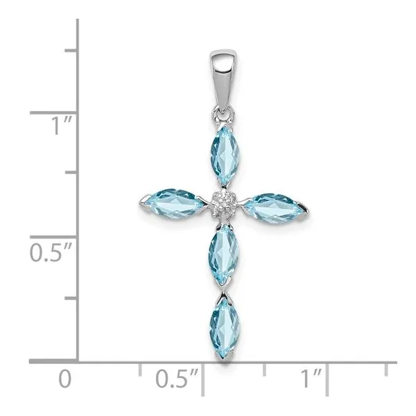 SS Blue Topaz Cross Pendant with single Diamond Image 3 Franzetti Jewelers Austin, TX