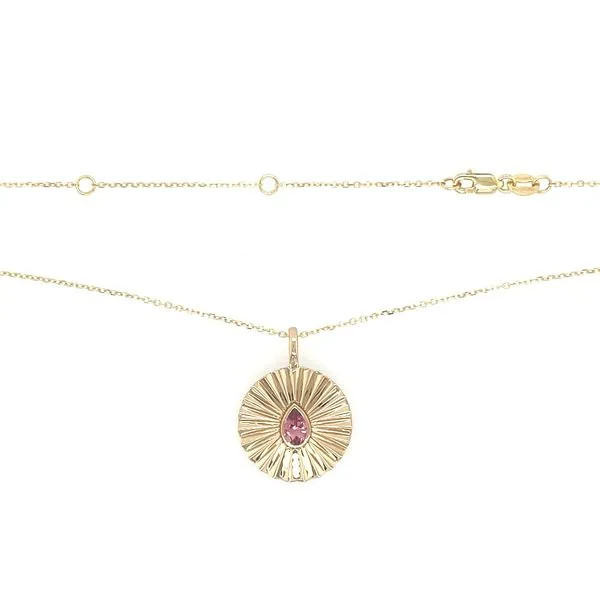 14KY Gold Fan Design Pendant with Pink Tourmaline on 18