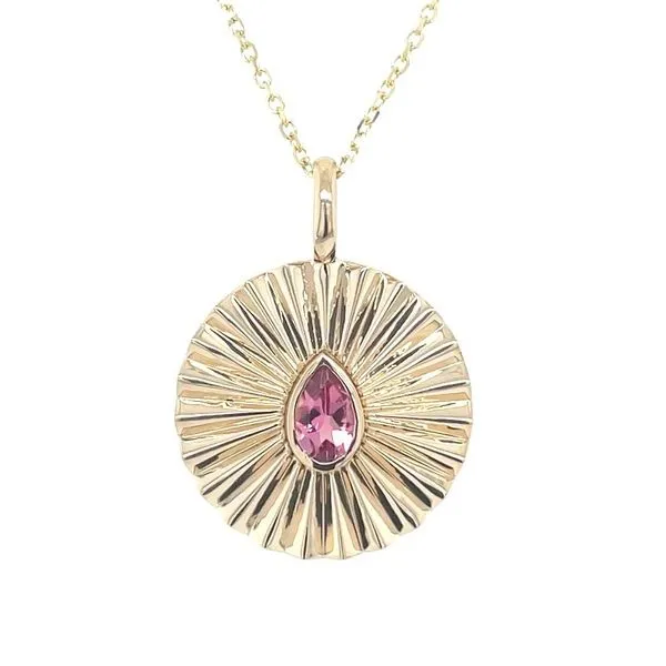 14KY Gold Fan Design Pendant with Pink Tourmaline on 18
