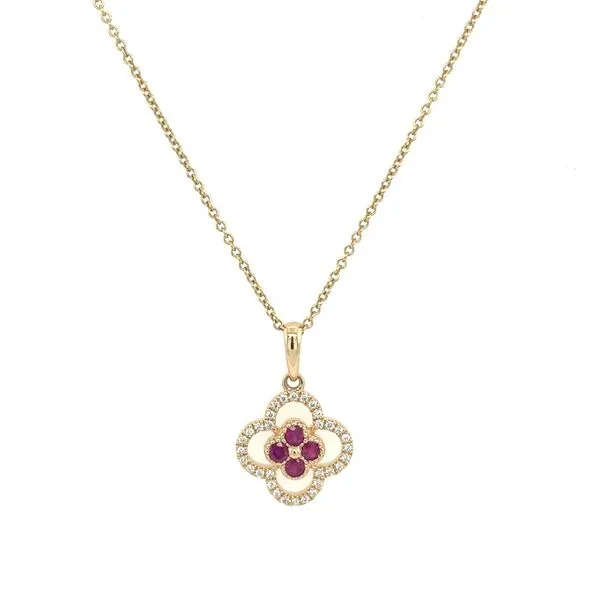 18KY Clover Shape Pendant with Rubies & Diamonds Image 2 Franzetti Jewelers Austin, TX