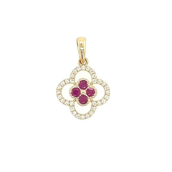 18KY Clover Shape Pendant with Rubies & Diamonds Franzetti Jewelers Austin, TX