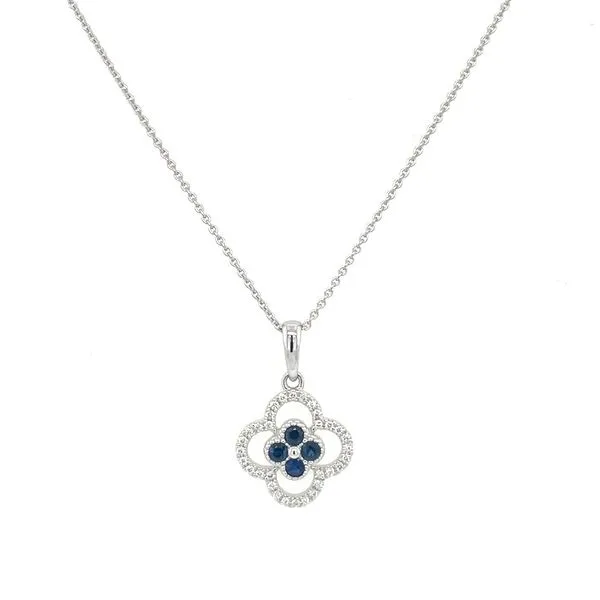 18KW Clover Shape Pendant with Blue Sapphires & Diamonds Image 2 Franzetti Jewelers Austin, TX