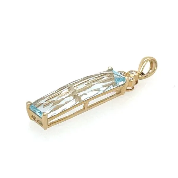14KY Gold Rectangular Cushion Blue Topaz Pendant with Diamonds Image 2 Franzetti Jewelers Austin, TX