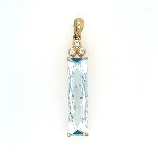 14KY Gold Rectangular Cushion Blue Topaz Pendant with Diamonds Franzetti Jewelers Austin, TX