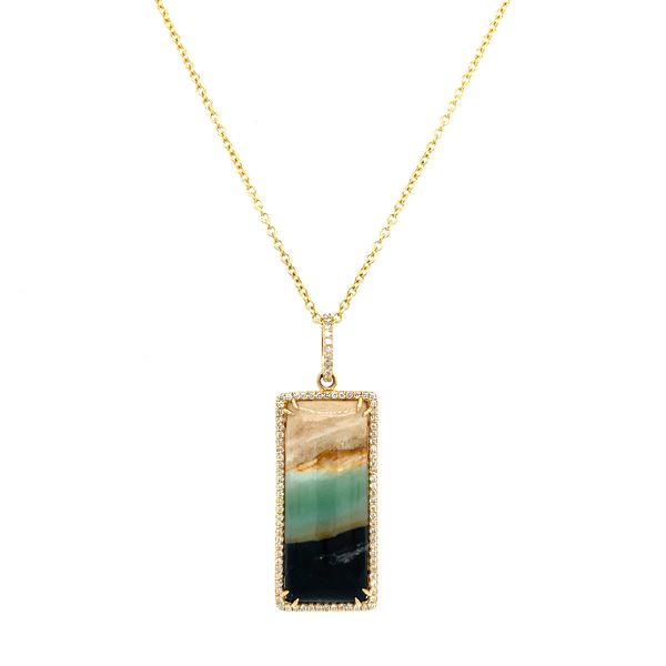 18KY Opalized Petrified Wood Pendant & Diamonds Image 4 Franzetti Jewelers Austin, TX