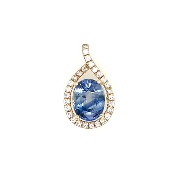 14KY Gold 1.99 Ct Oval Blue Sapphire with Diamonds Pendant Image 3 Franzetti Jewelers Austin, TX