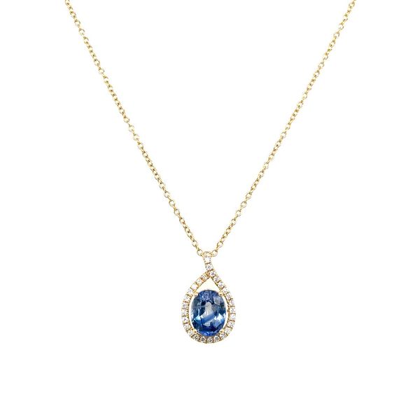 14KY Gold 1.99 Ct Oval Blue Sapphire with Diamonds Pendant Image 5 Franzetti Jewelers Austin, TX