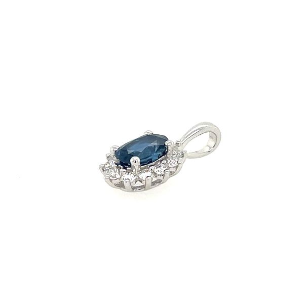 18KW Gold Oval Blue Sapphire & Diamond Flower Pendant Image 4 Franzetti Jewelers Austin, TX