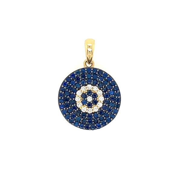 18KY Gold Pavé Blue Sapphire & Diamond Disc Pendant Image 3 Franzetti Jewelers Austin, TX