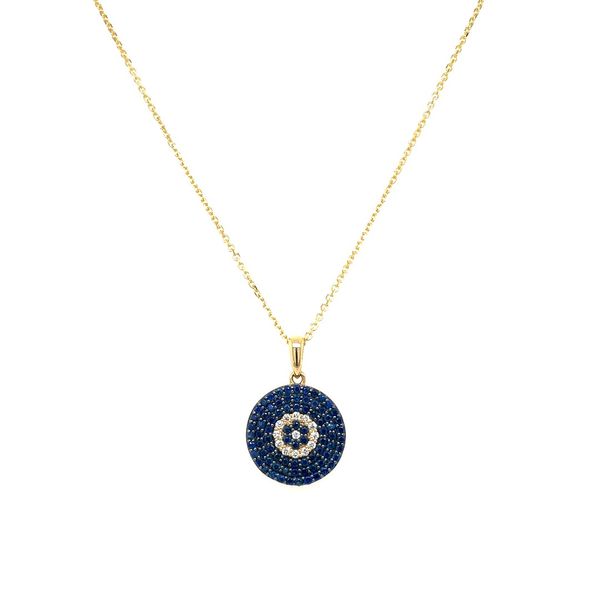 18KY Gold Pavé Blue Sapphire & Diamond Disc Pendant Image 4 Franzetti Jewelers Austin, TX