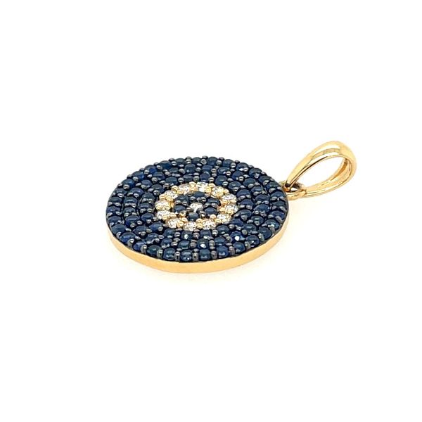 18KY Gold Pavé Blue Sapphire & Diamond Disc Pendant Image 5 Franzetti Jewelers Austin, TX