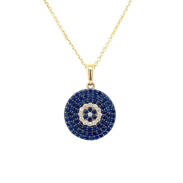 18KY Gold Pavé Blue Sapphire & Diamond Disc Pendant Franzetti Jewelers Austin, TX