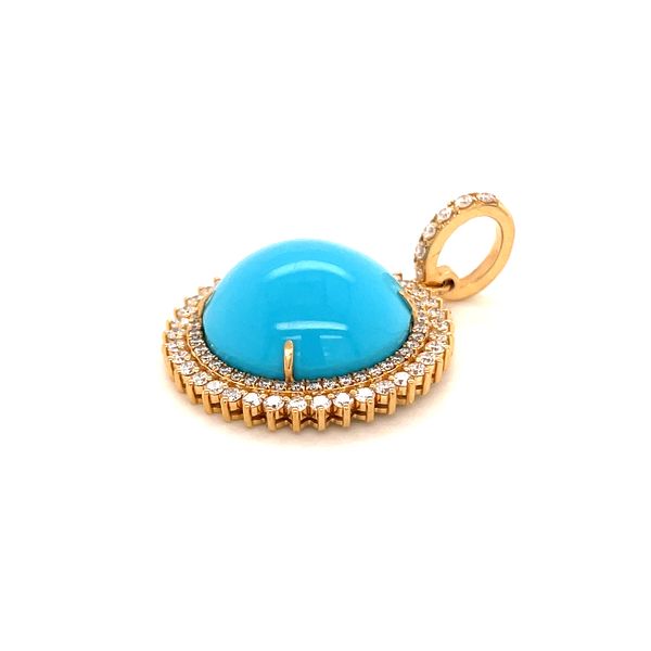 18KY Gold Round Sleeping Beauty Turquoise Pendant with Diamonds Image 3 Franzetti Jewelers Austin, TX