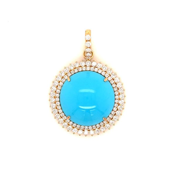 18KY Gold Round Sleeping Beauty Turquoise Pendant with Diamonds Franzetti Jewelers Austin, TX