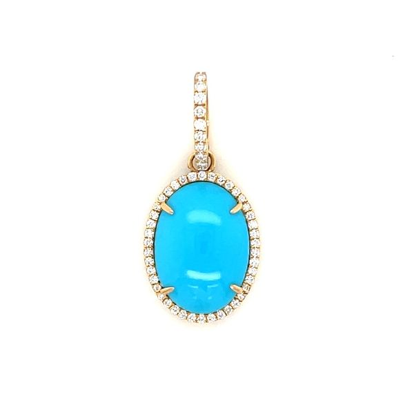 18KY Gold Oval Sleeping Beauty Turquoise Pendant with Diamonds Image 3 Franzetti Jewelers Austin, TX