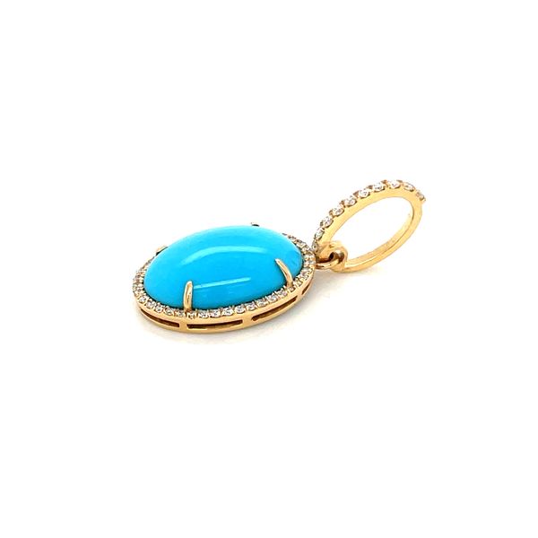18KY Gold Oval Sleeping Beauty Turquoise Pendant with Diamonds Image 4 Franzetti Jewelers Austin, TX