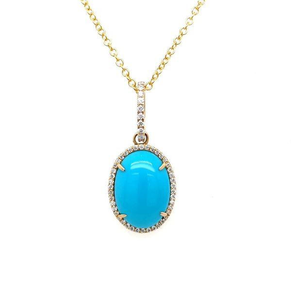 18KY Gold Oval Sleeping Beauty Turquoise Pendant with Diamonds Franzetti Jewelers Austin, TX