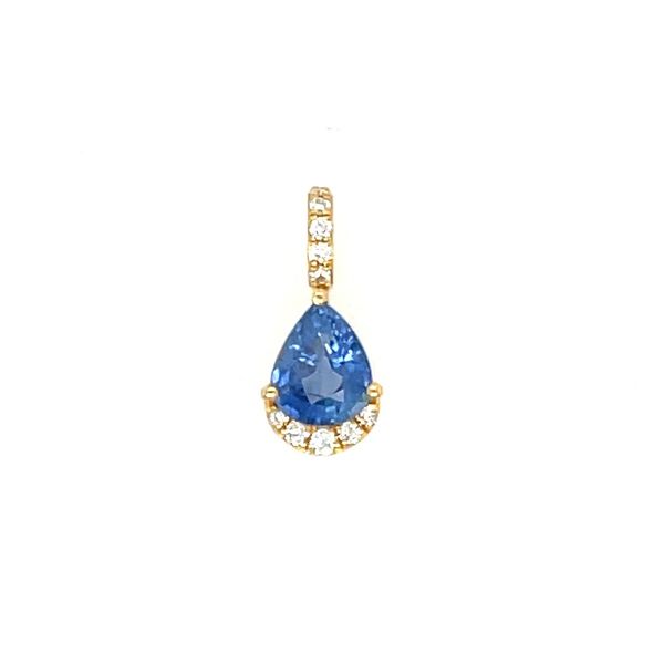 18KY Gold Pear Blue Sapphire Pendant with Diamonds Image 3 Franzetti Jewelers Austin, TX