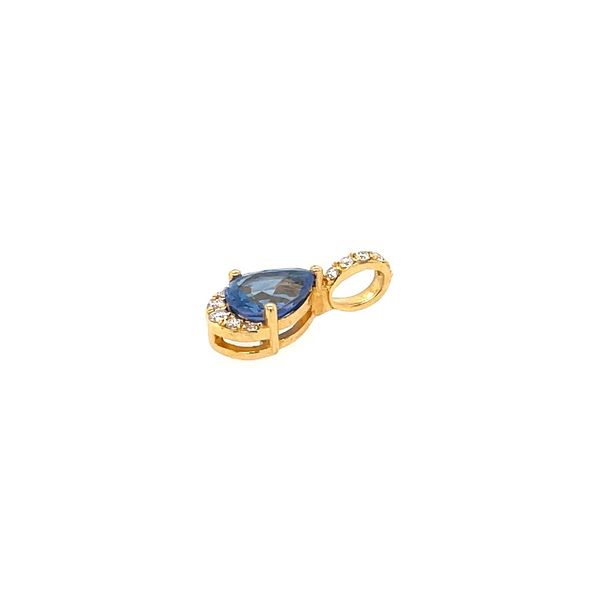 18KY Gold Pear Blue Sapphire Pendant with Diamonds Image 4 Franzetti Jewelers Austin, TX