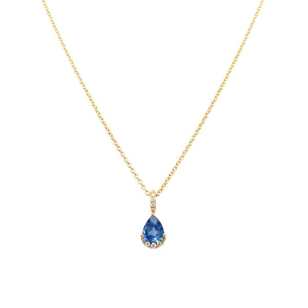 18KY Gold Pear Blue Sapphire Pendant with Diamonds Image 5 Franzetti Jewelers Austin, TX