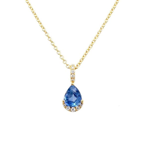 18KY Gold Pear Blue Sapphire Pendant with Diamonds Franzetti Jewelers Austin, TX