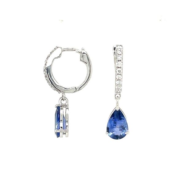 18KW Gold Pear Blue Sapphire Dangle Earrings with Diamonds Franzetti Jewelers Austin, TX