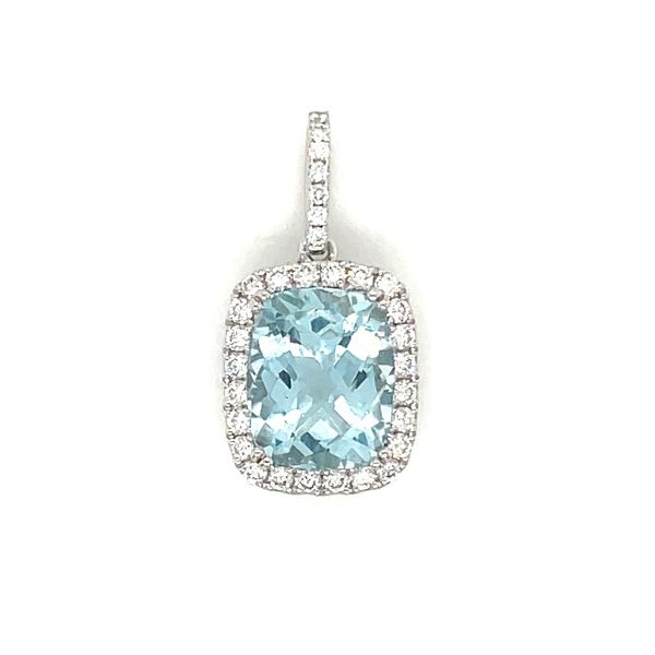14KW Gold Cushion Aqua Pendant with Diamonds Image 3 Franzetti Jewelers Austin, TX