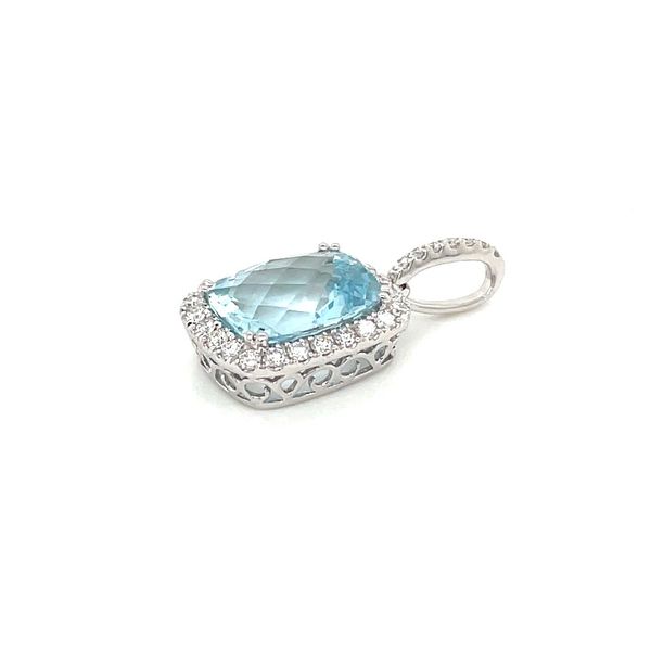 14KW Gold Cushion Aqua Pendant with Diamonds Image 4 Franzetti Jewelers Austin, TX