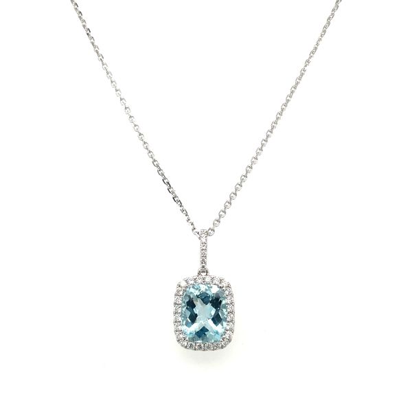 14KW Gold Cushion Aqua Pendant with Diamonds Image 5 Franzetti Jewelers Austin, TX