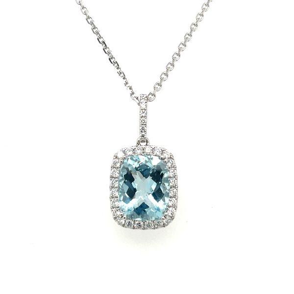 14KW Gold Cushion Aqua Pendant with Diamonds Franzetti Jewelers Austin, TX