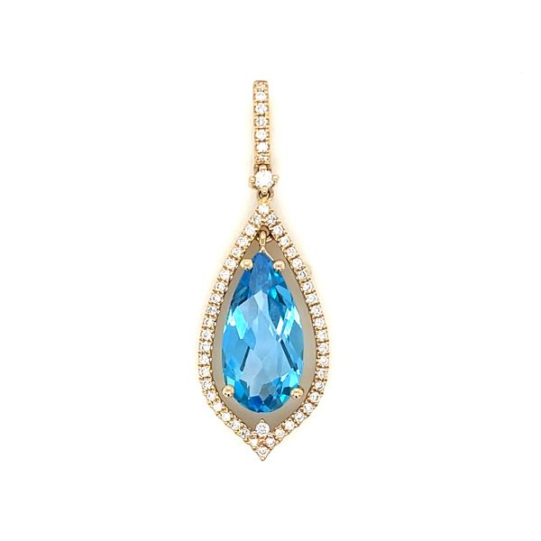 14KY Gold Pear Blue Topaz Pendant with Diamonds Image 3 Franzetti Jewelers Austin, TX