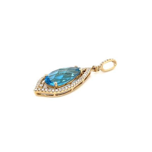 14KY Gold Pear Blue Topaz Pendant with Diamonds Image 4 Franzetti Jewelers Austin, TX