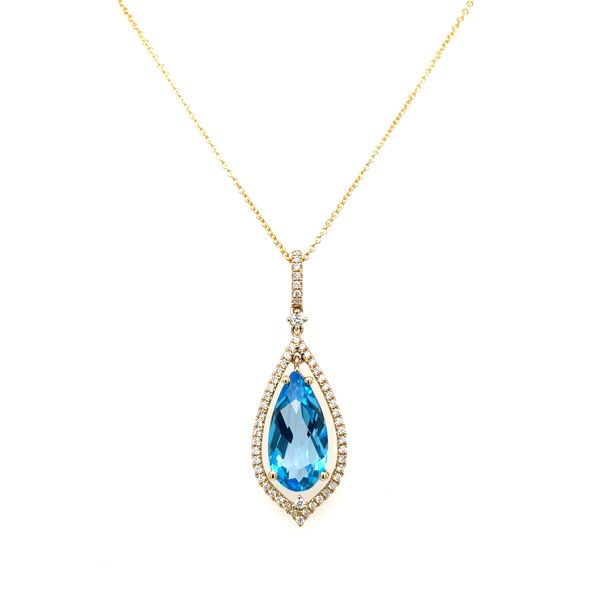 14KY Gold Pear Blue Topaz Pendant with Diamonds Image 5 Franzetti Jewelers Austin, TX