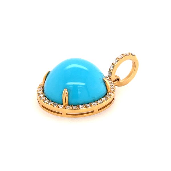 18KY Gold Round Sleeping Beauty Turquoise Pendant with Diamonds Image 3 Franzetti Jewelers Austin, TX