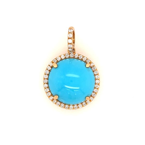 18KY Gold Round Sleeping Beauty Turquoise Pendant with Diamonds Franzetti Jewelers Austin, TX