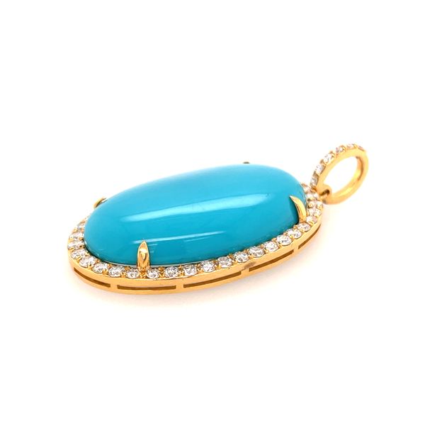 18KY Gold Large Oval Sleeping Beauty Turquoise Pendant with Diamonds Image 3 Franzetti Jewelers Austin, TX