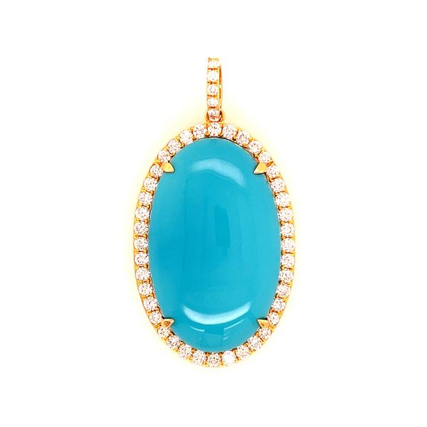 18KY Gold Large Oval Sleeping Beauty Turquoise Pendant with Diamonds Franzetti Jewelers Austin, TX