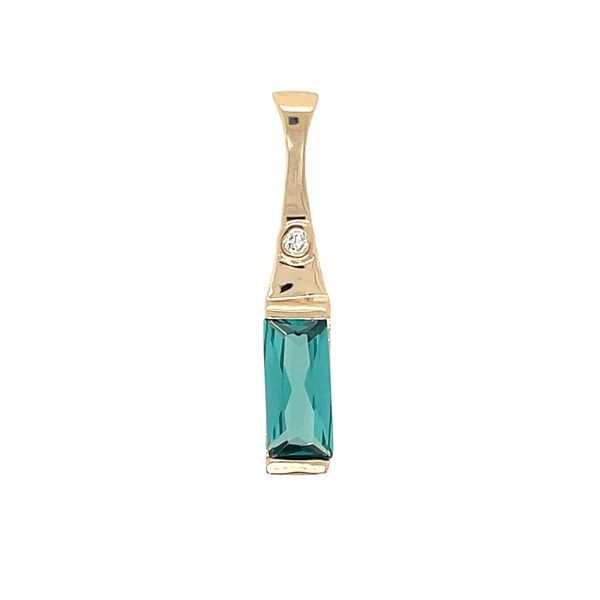14KY Gold Radiant Caribbean Blue Quartz Pendant with Diamond Image 3 Franzetti Jewelers Austin, TX