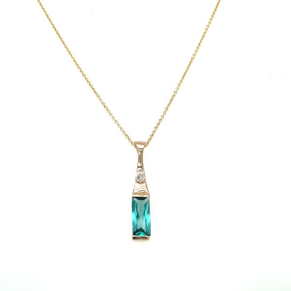14KY Gold Radiant Caribbean Blue Quartz Pendant with Diamond Image 4 Franzetti Jewelers Austin, TX