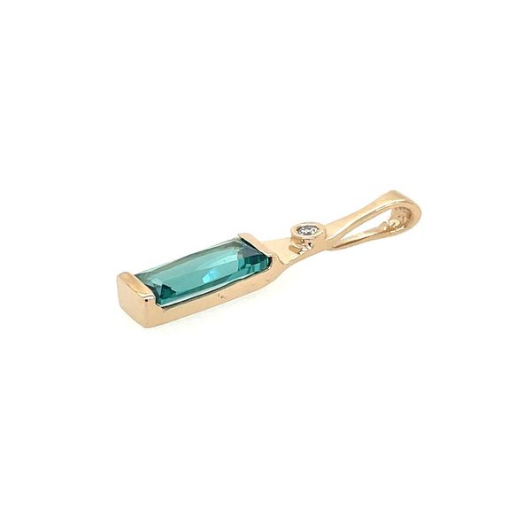 14KY Gold Radiant Caribbean Blue Quartz Pendant with Diamond Image 5 Franzetti Jewelers Austin, TX