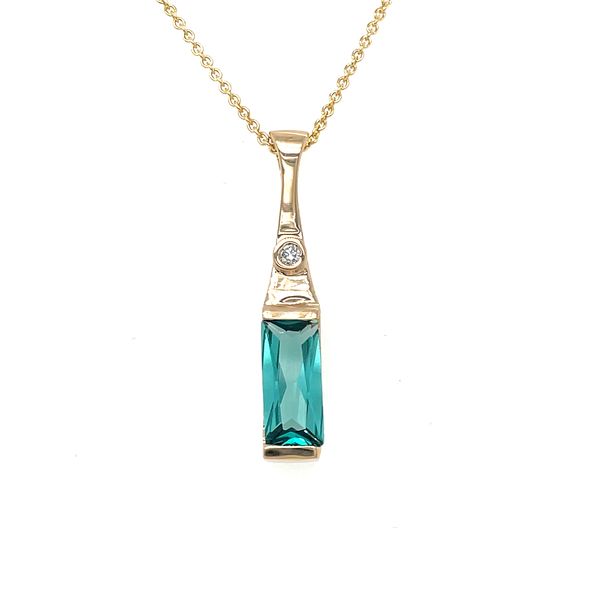 14KY Gold Radiant Caribbean Blue Quartz Pendant with Diamond Franzetti Jewelers Austin, TX