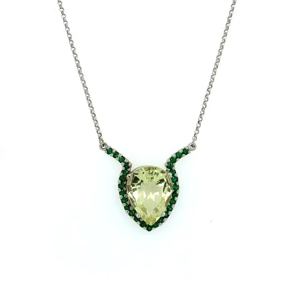 14K White Gold Lemon Quartz & Tsavorite Necklace Image 2 Franzetti Jewelers Austin, TX
