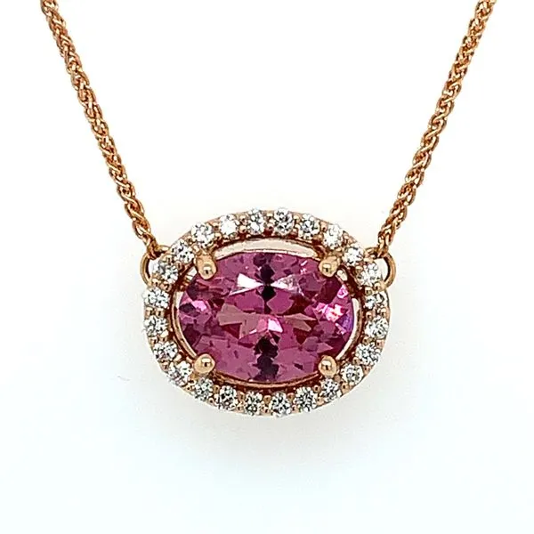 14KR Gold Lotus Garnet & Diamond Pendant with 18