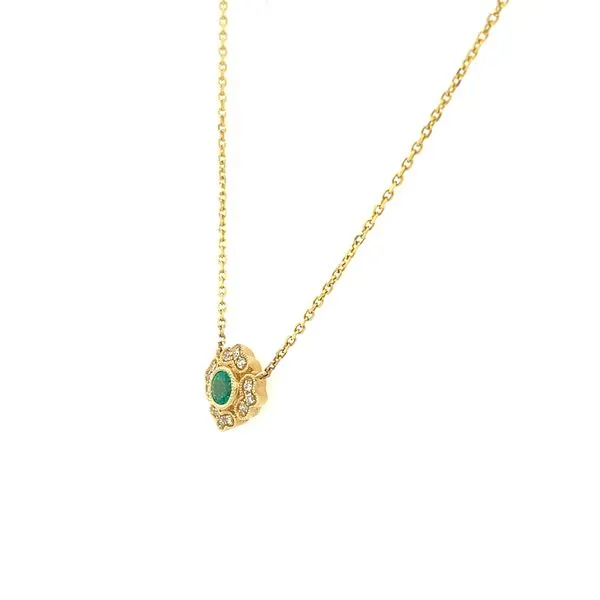 14KY Gold Emerald & Diamond Pendant with 18