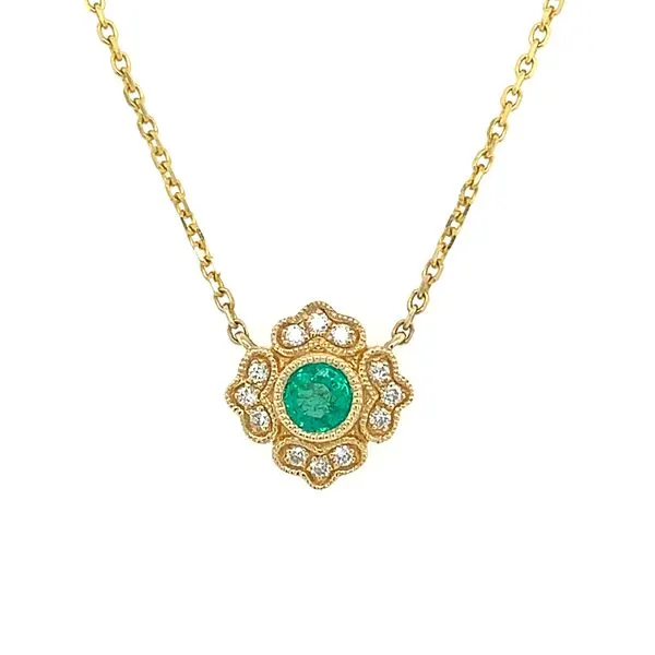 14KY Gold Emerald & Diamond Pendant with 18
