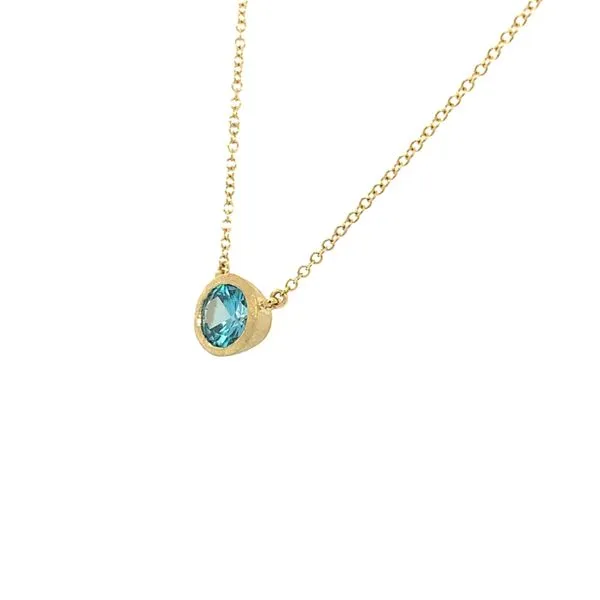 14KY Gold Bezel Set Blue Zircon Pendant Necklace 18