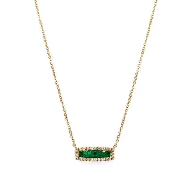 14K Yellow Gold Emerald & Diamond Necklace 18